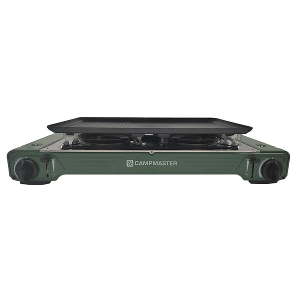 Campmaster Butane Double Burner Stove with Hotplate Green